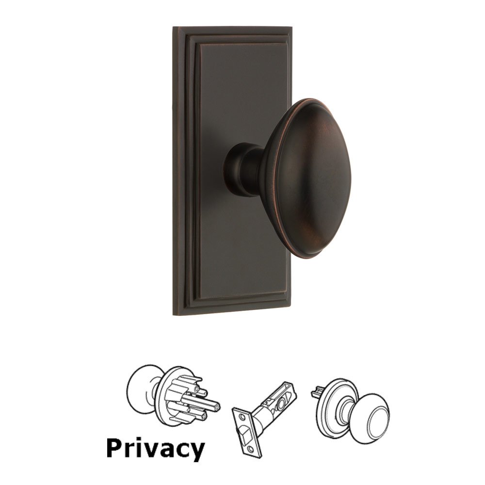 Grandeur Carre Plate Privacy with Eden Prairie Knob in Timeless Bronze