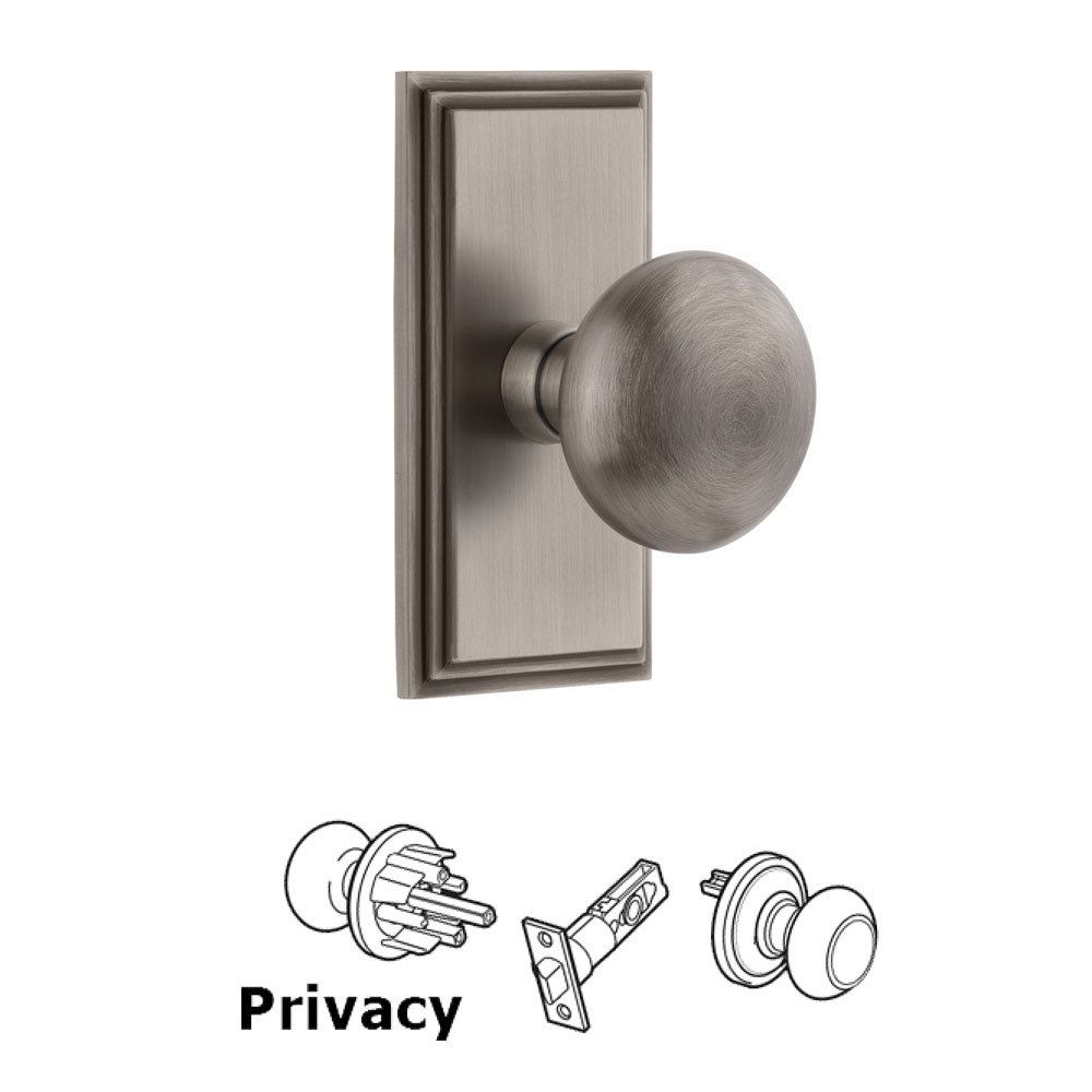 Grandeur Carre Plate Privacy with Fifth Avenue Knob in Antique Pewter