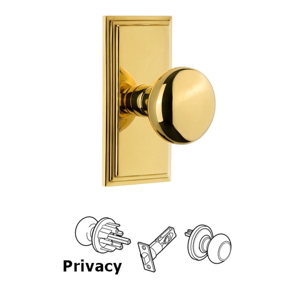 Grandeur Carre Plate Privacy with Fifth Avenue Knob in Lifetime Brass