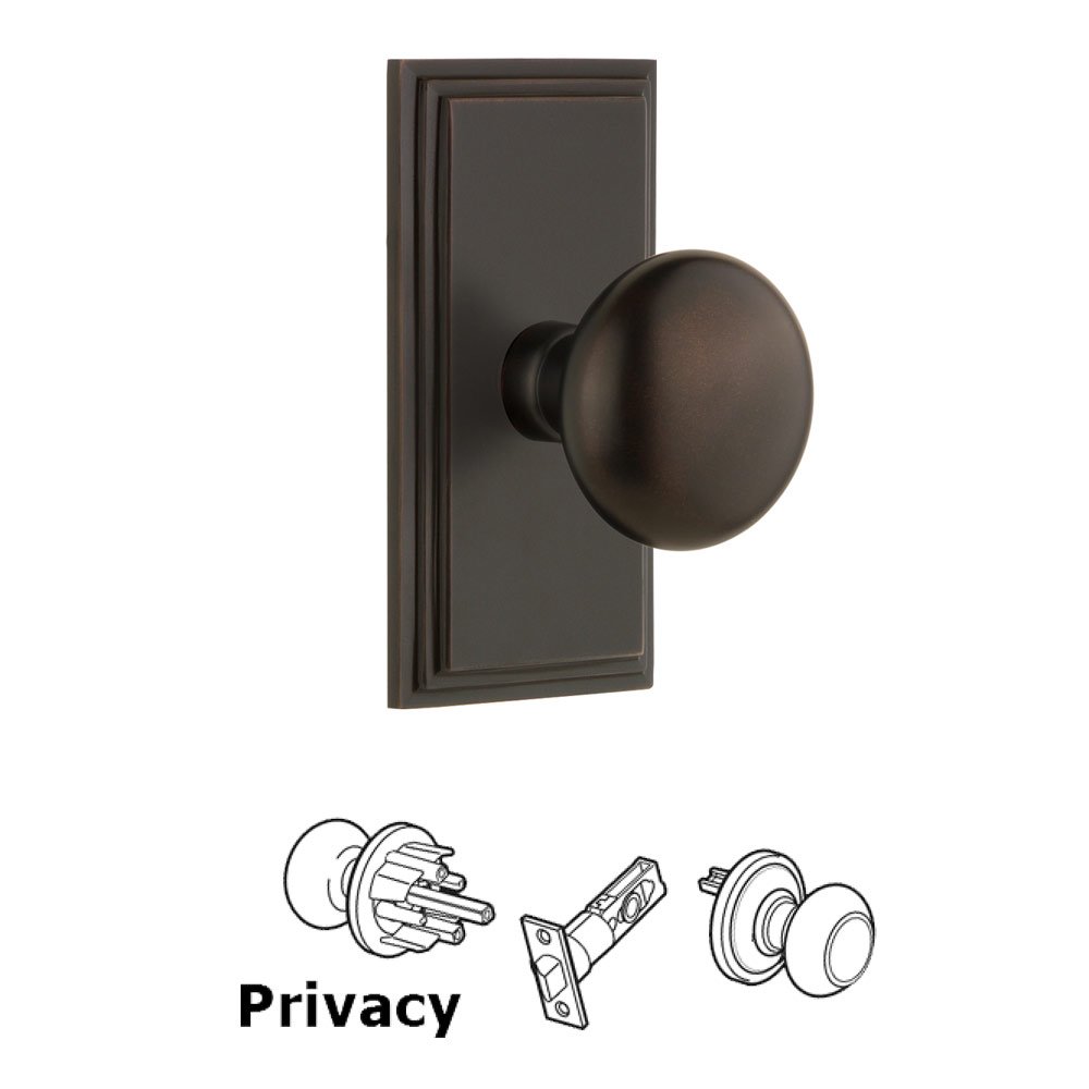 Grandeur Carre Plate Privacy with Fifth Avenue Knob in Timeless Bronze