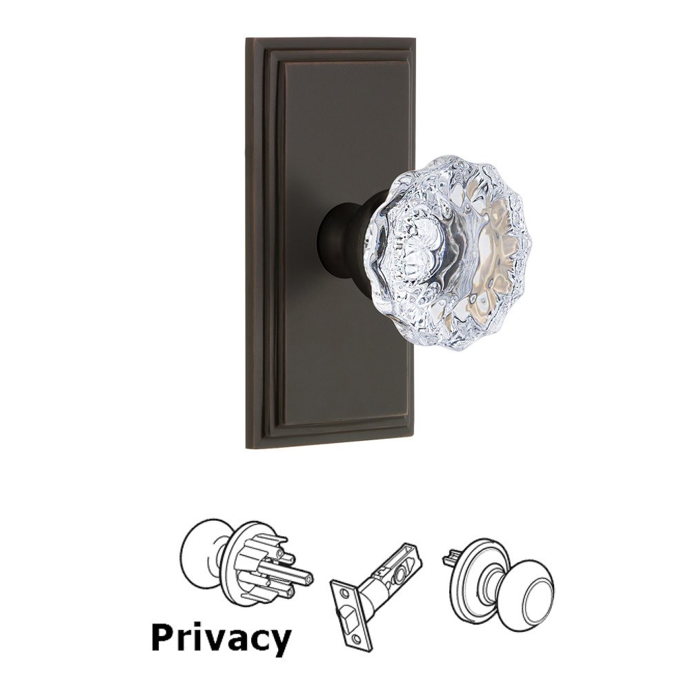 Grandeur Carre Plate Privacy with Fontainebleau Crystal Knob in Timeless Bronze