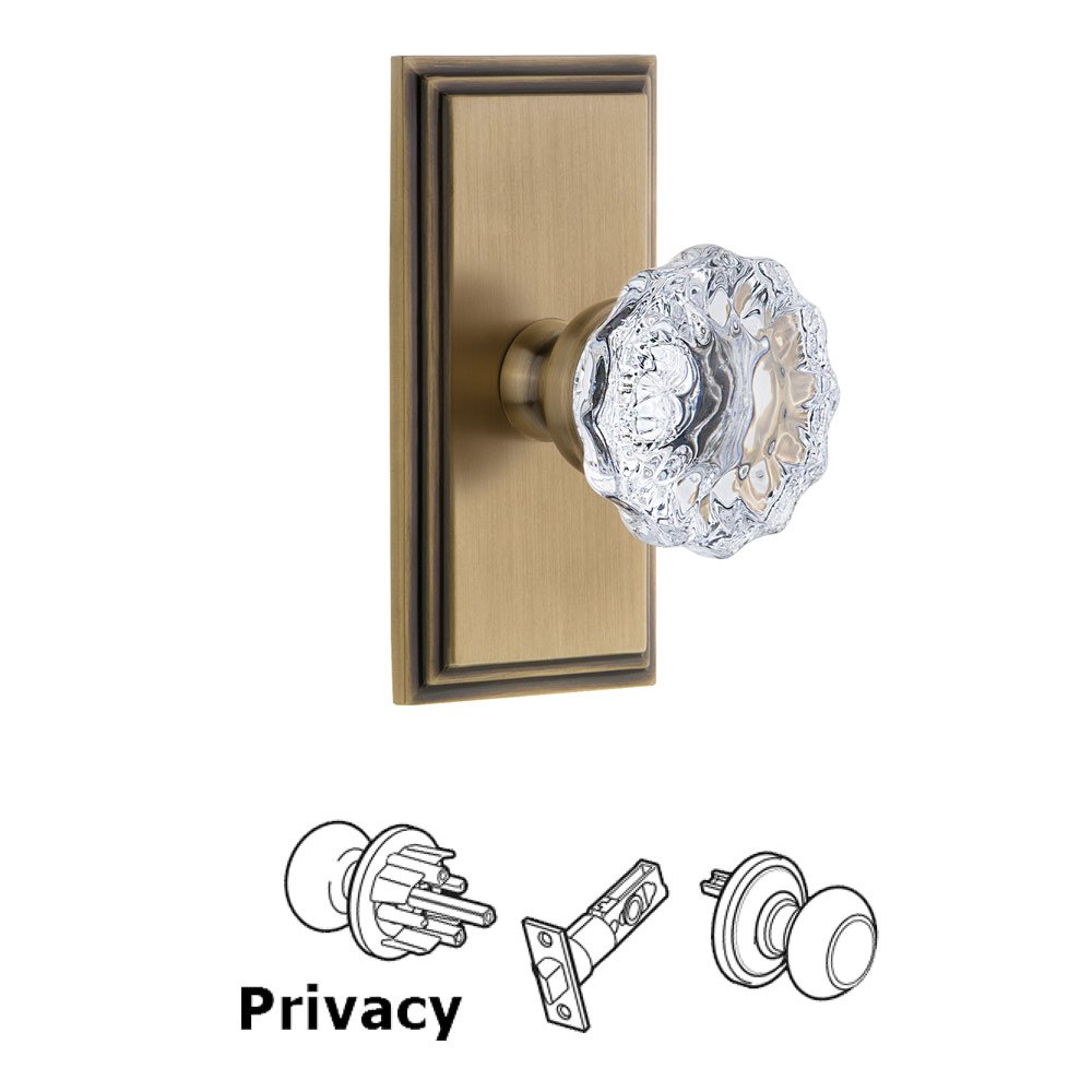 Grandeur Carre Plate Privacy with Fontainebleau Crystal Knob in Vintage Brass