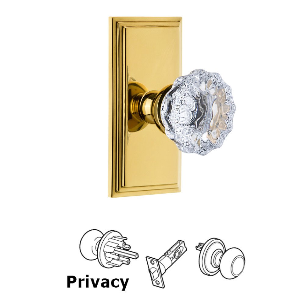 Grandeur Carre Plate Privacy with Fontainebleau Crystal Knob in Lifetime Brass