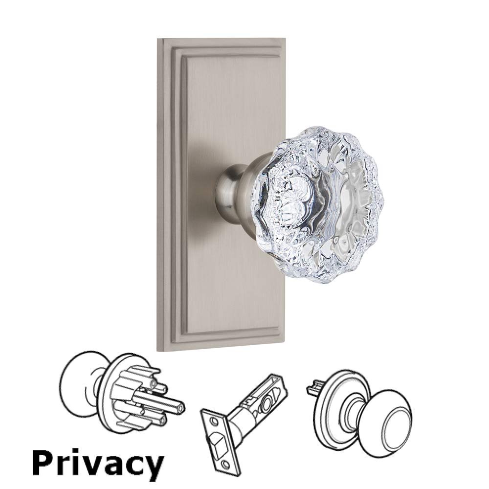 Grandeur Carre Plate Privacy with Fontainebleau Crystal Knob in Satin Nickel
