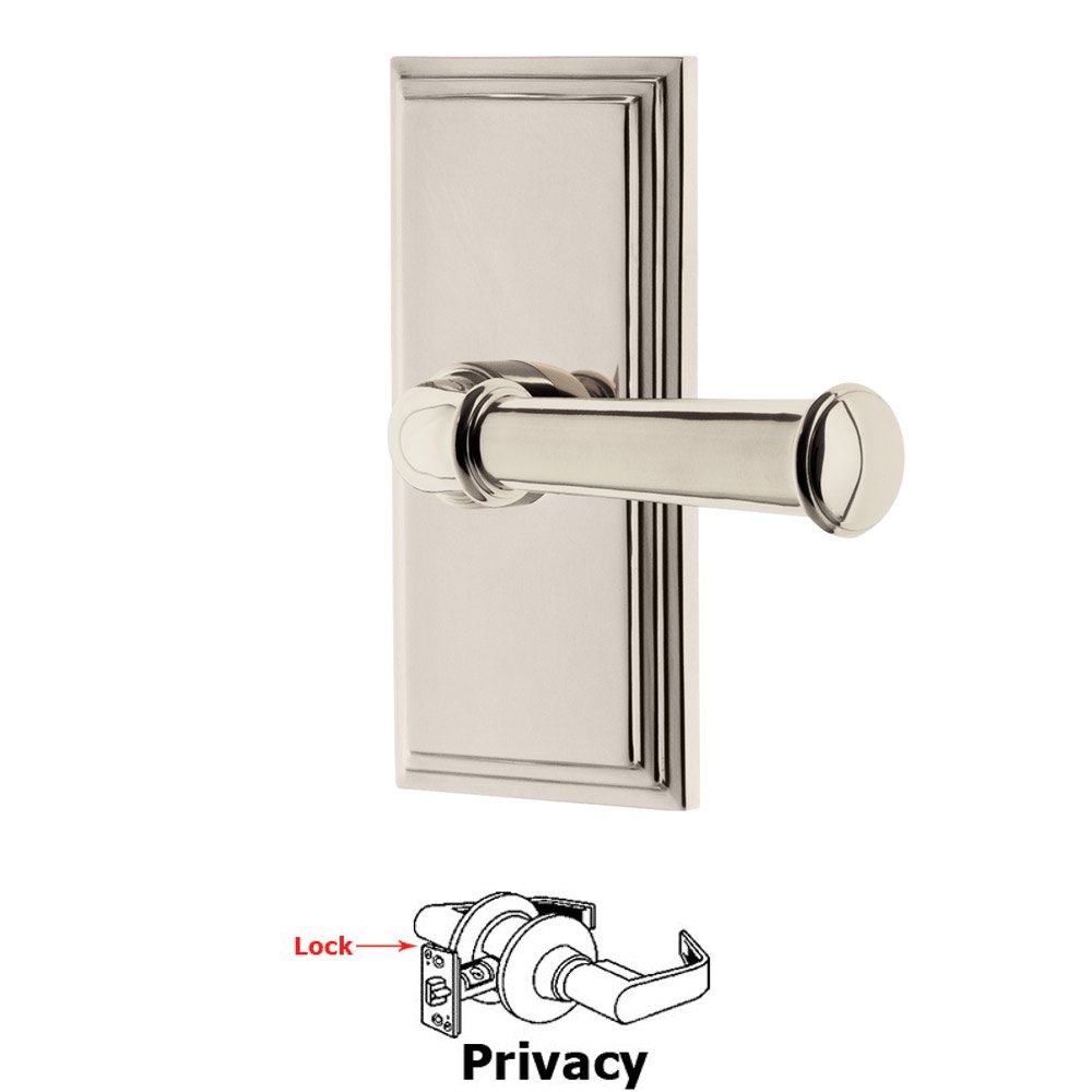Privacy Carre Plate with Georgetown Lever in Polished Nickel