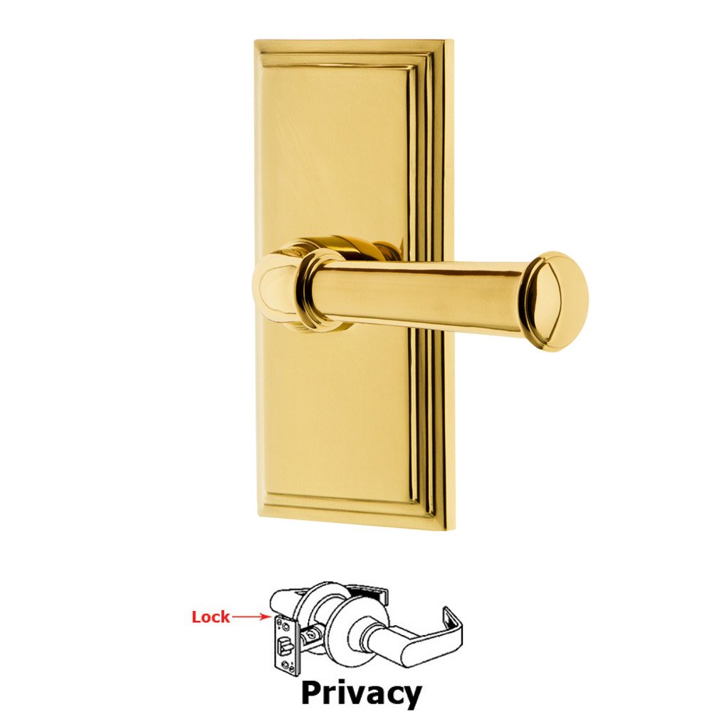 Privacy Carre Plate with Georgetown Lever in Polished Brass