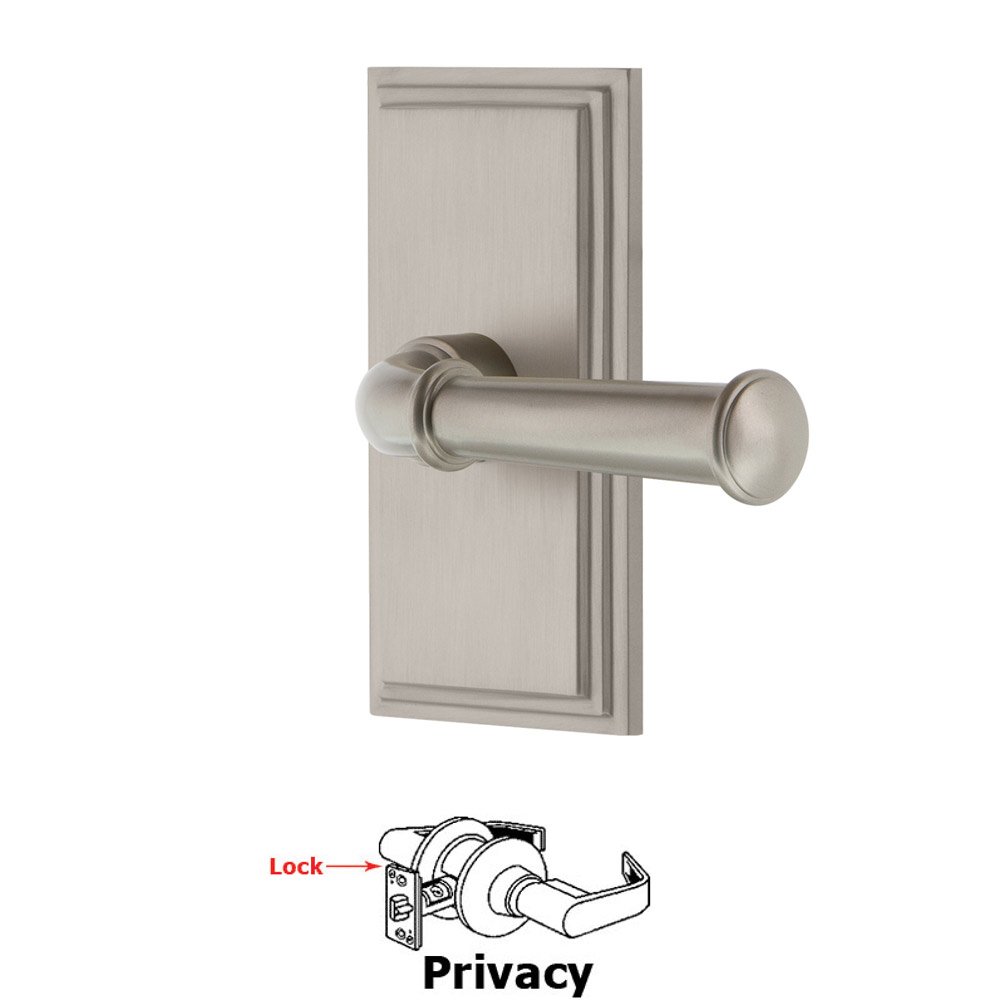 Privacy Carre Plate with Georgetown Lever in Satin Nickel