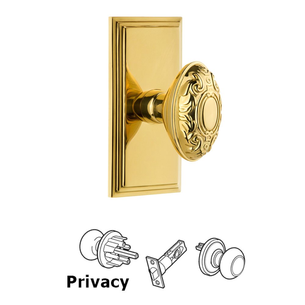 Grandeur Carre Plate Privacy with Grande Victorian Knob in Polished Brass