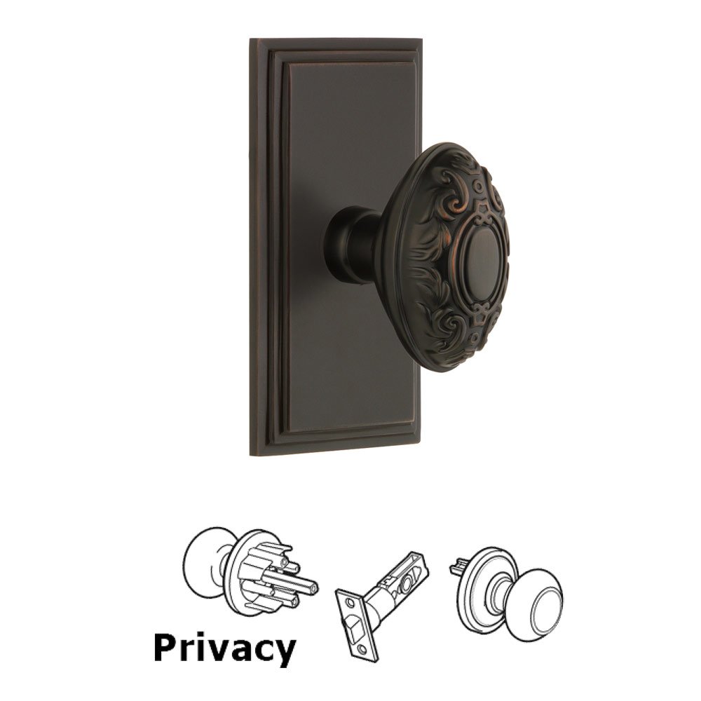Grandeur Carre Plate Privacy with Grande Victorian Knob in Timeless Bronze