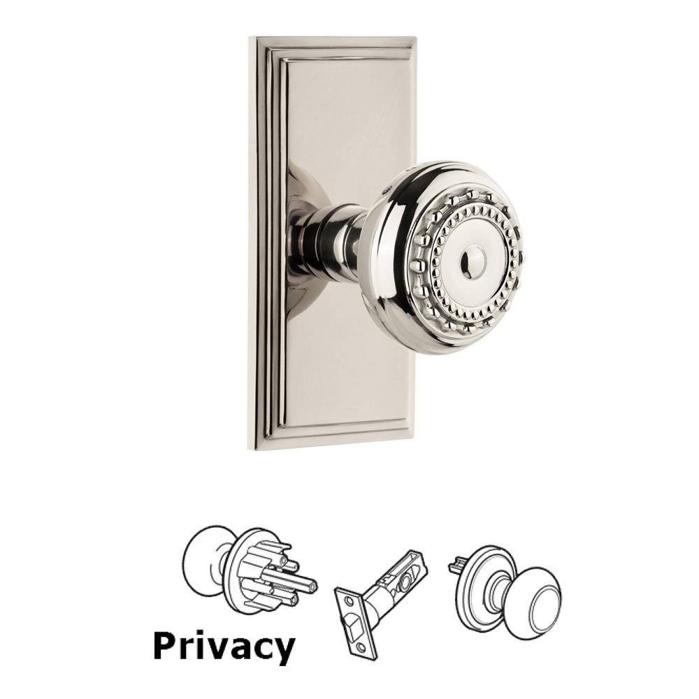 Grandeur Carre Plate Privacy with Parthenon Knob in Polished Nickel