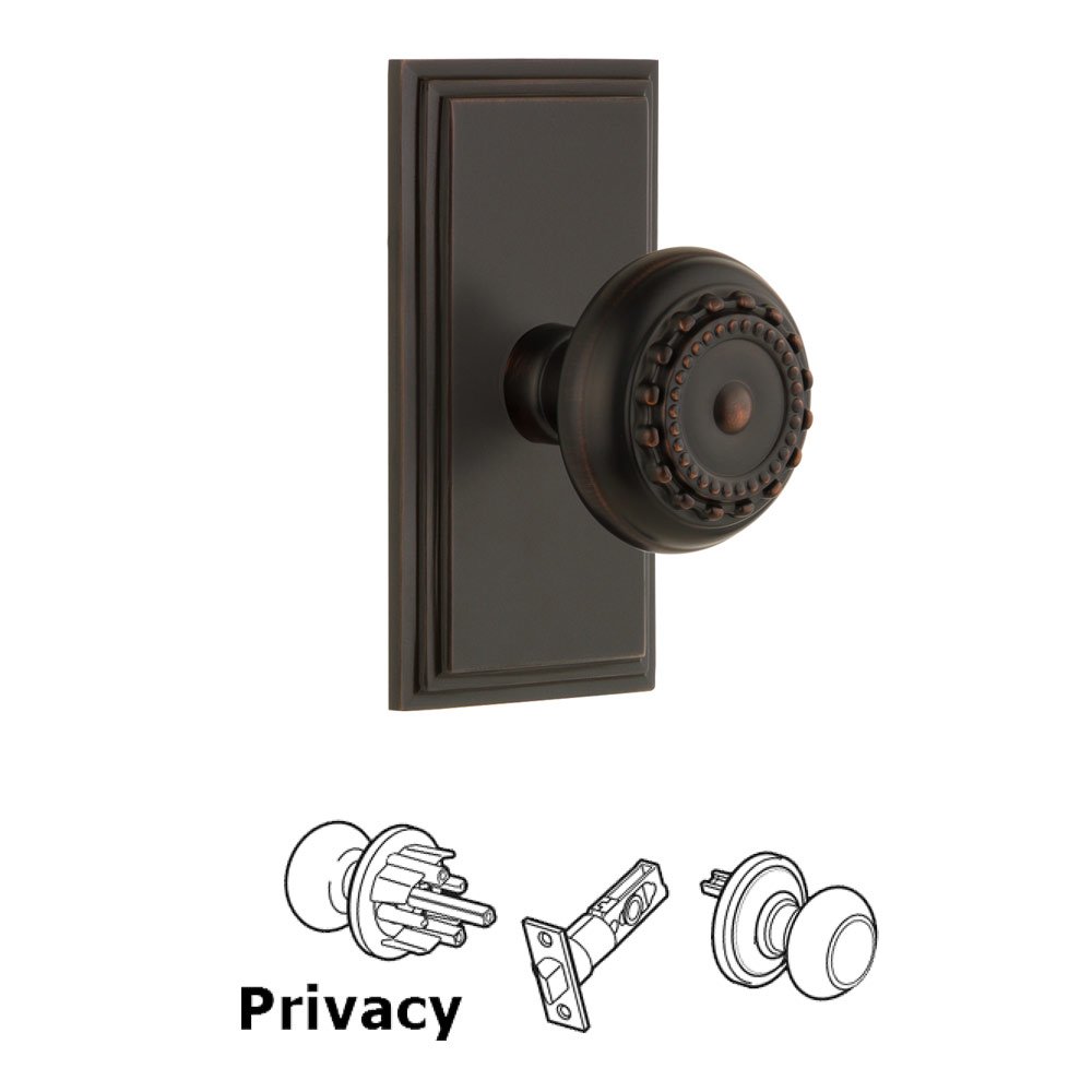 Grandeur Carre Plate Privacy with Parthenon Knob in Timeless Bronze
