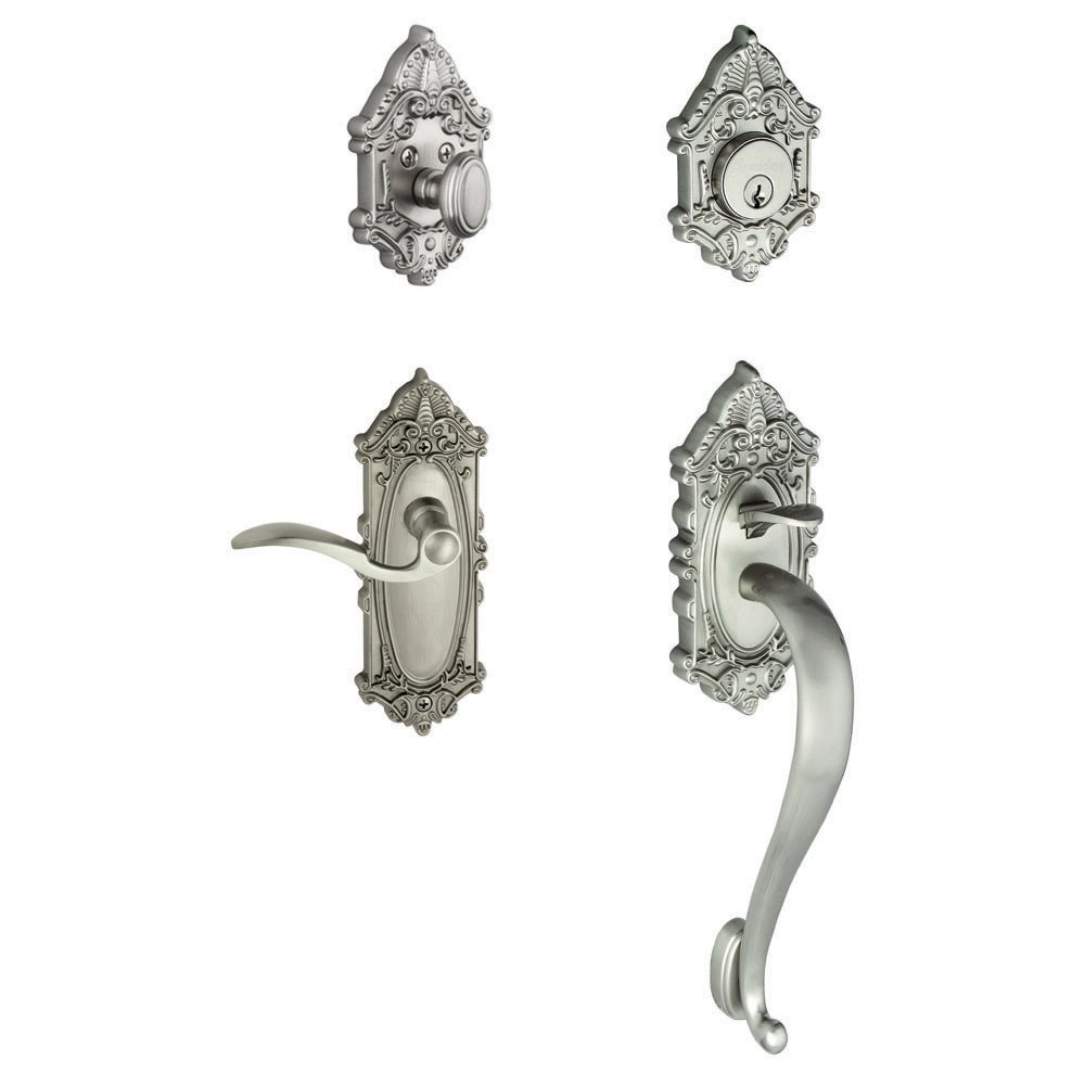 Handleset - Grande Victorian with "S" Grip and Right Handed Bellagio Door Lever in Satin Nickel