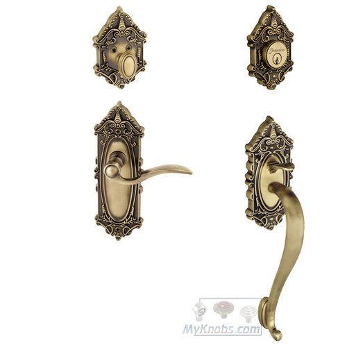 Handleset - Grande Victorian "S" Grip and Bellagio Left Handed Lever in Vintage Brass