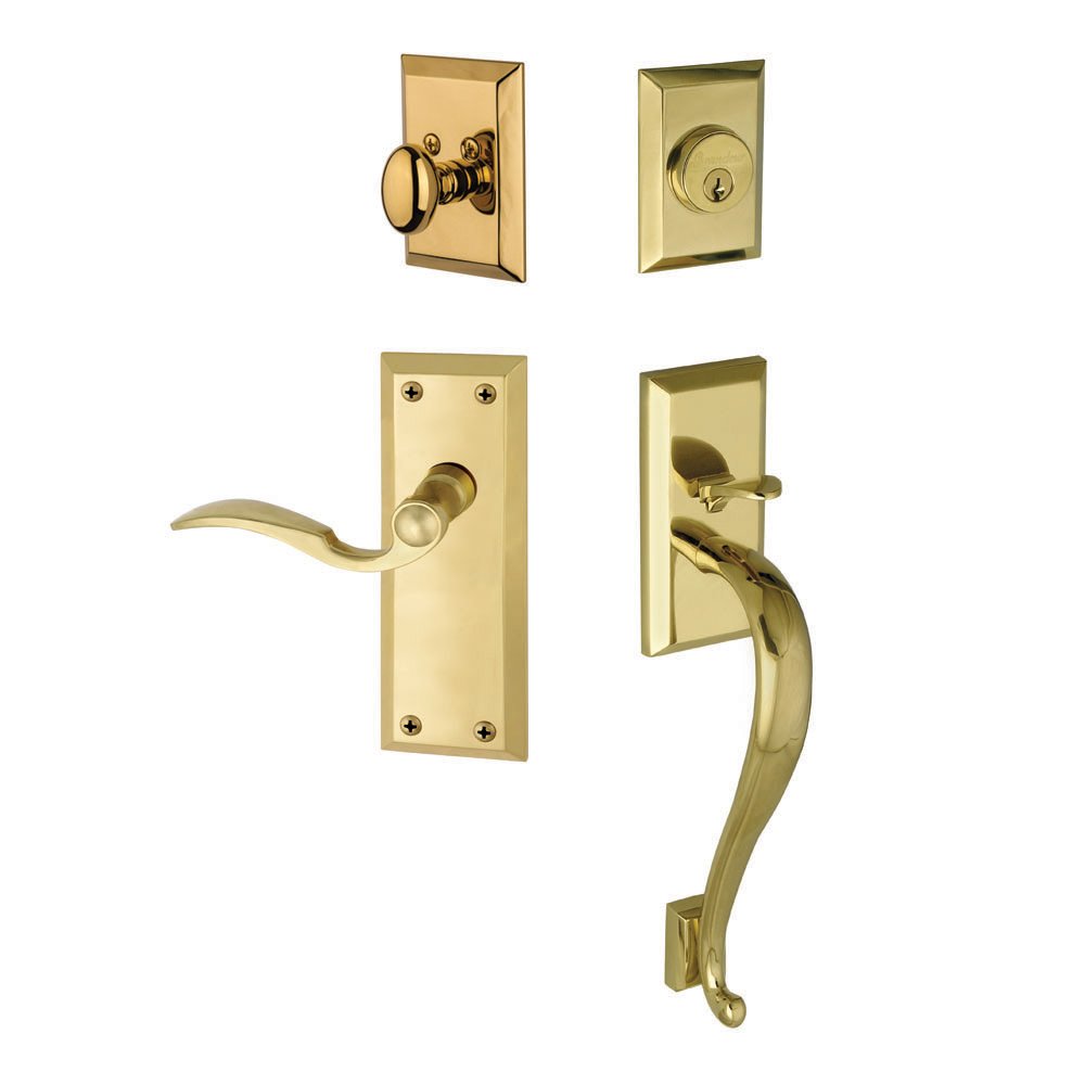 Fifth Avenue with "S" Grip and Right Handed Bellagio Door Lever in Lifetime Brass