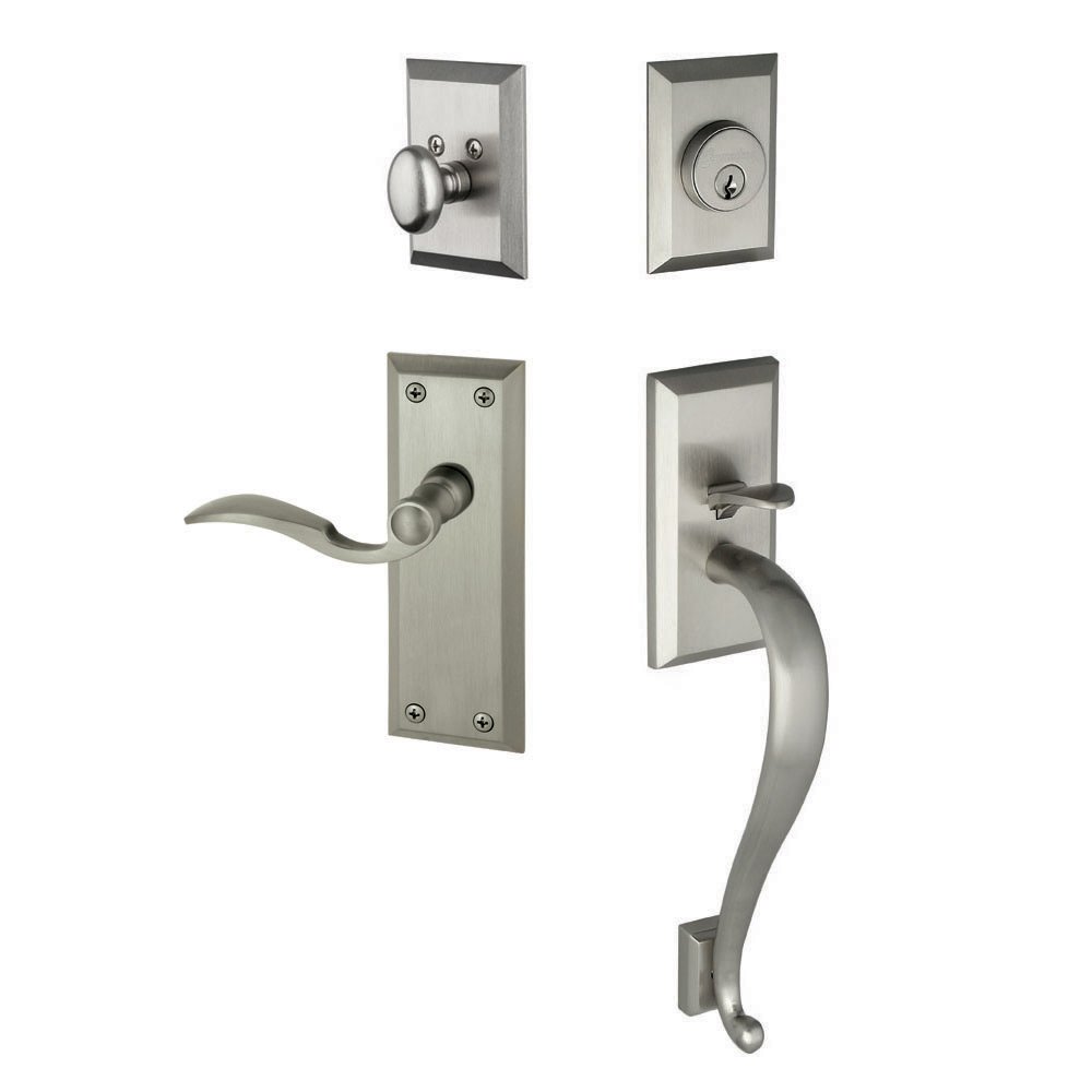 Fifth Avenue with "S" Grip and Right Handed Bellagio Door Lever in Satin Nickel
