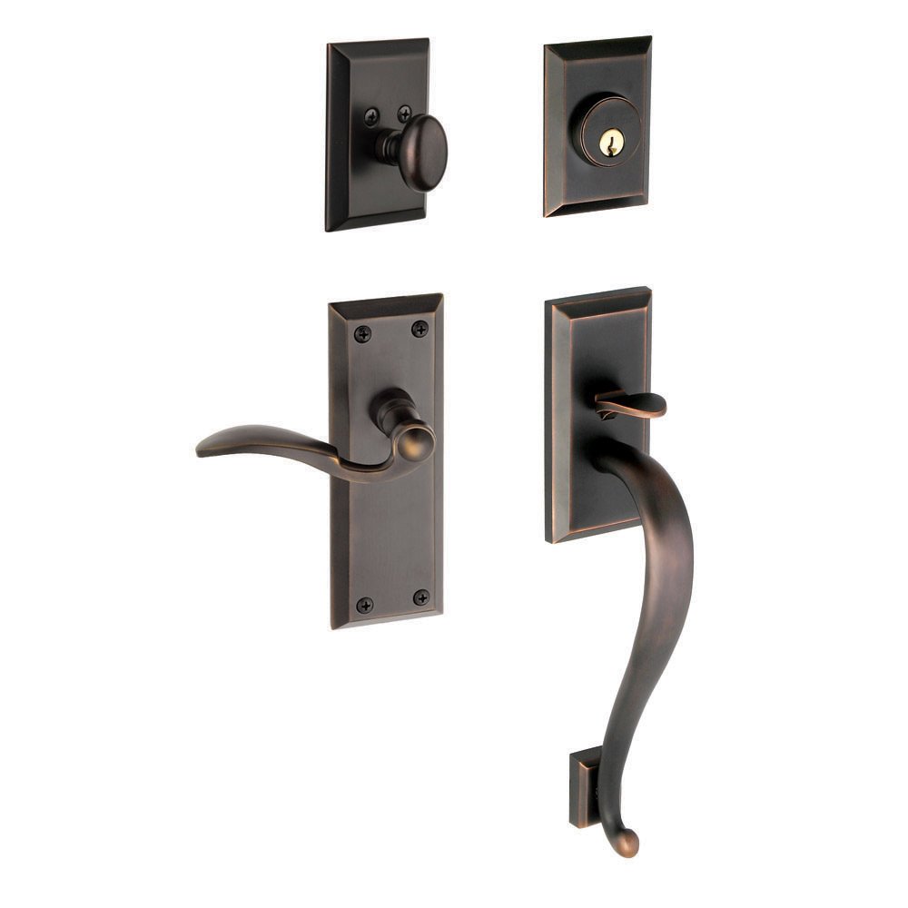 Fifth Avenue with "S" Grip and Right Handed Bellagio Door Lever in Timeless Bronze