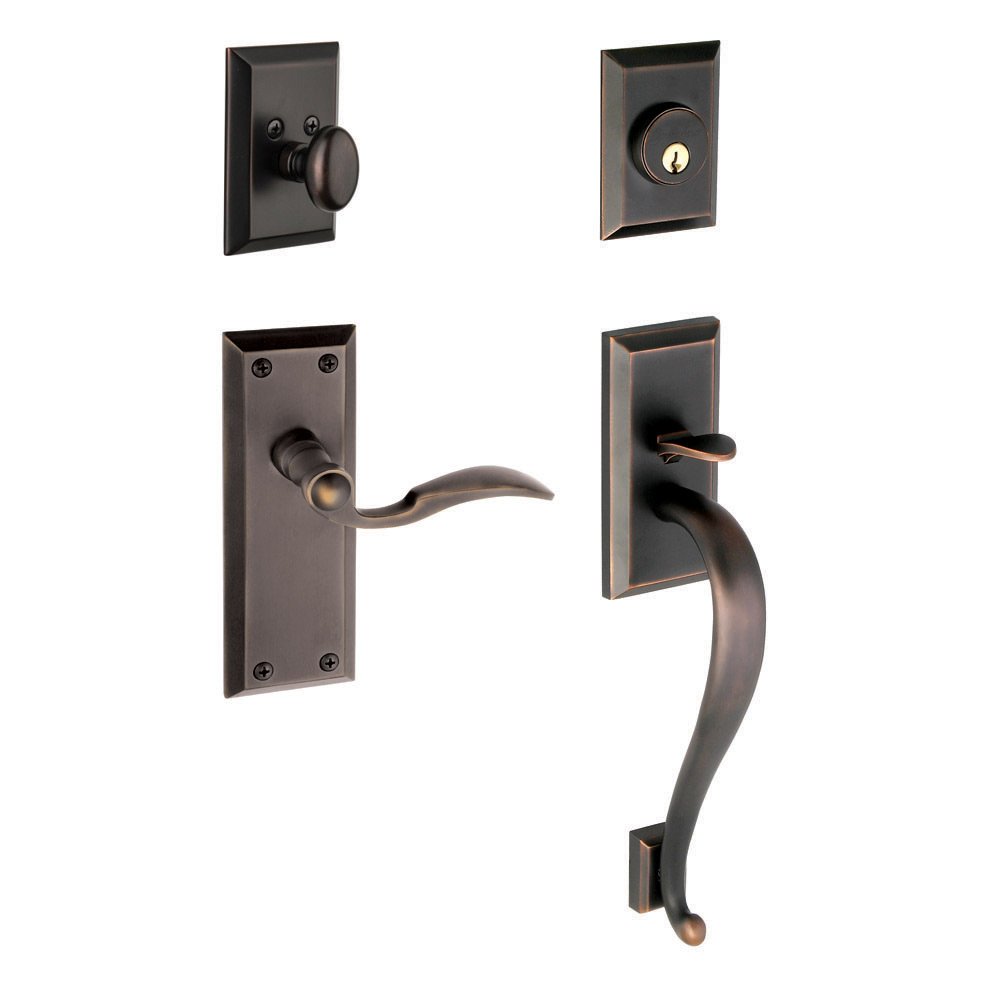 Fifth Avenue with "S" Grip and Left Handed Bellagio Door Lever in Timeless Bronze