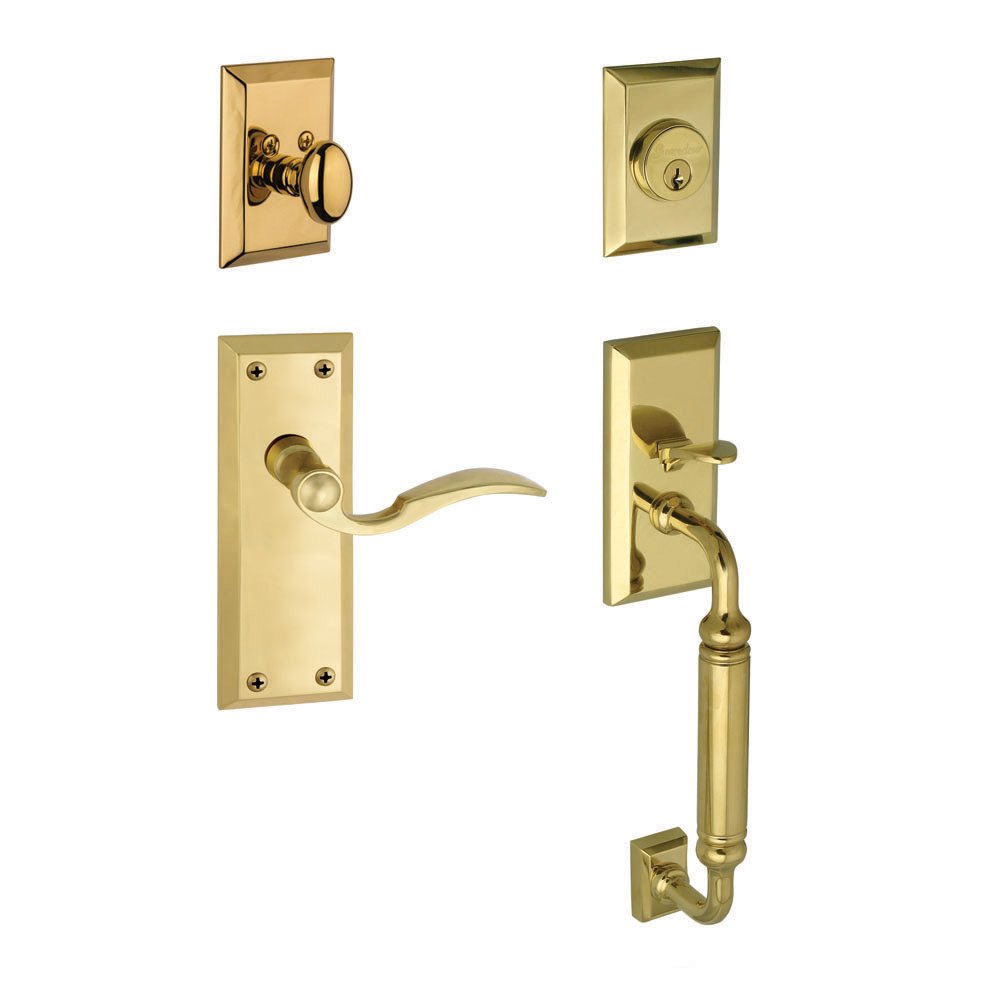 Fifth Avenue with "C" Grip and Left Handed Bellagio Door Lever in Lifetime Brass