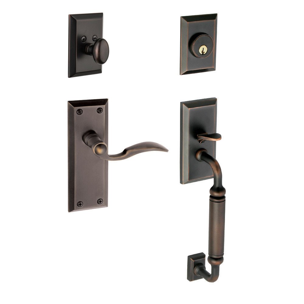 Fifth Avenue with "C" Grip and Left Handed Bellagio Door Lever in Timeless Bronze