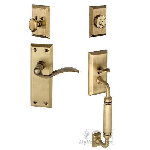 Fifth Avenue with "C" Grip and Bellagio Left Handed Lever in Vintage Brass