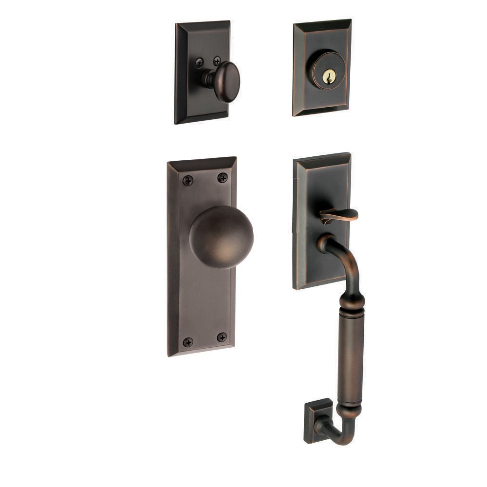 Fifth Avenue with "C" Grip and Fifth Avenue Door Knob in Timeless Bronze