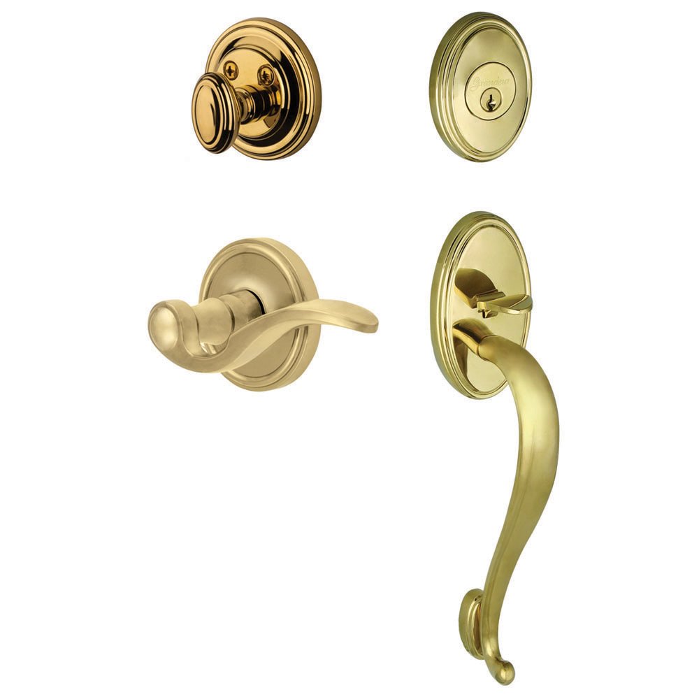Georgetown Rosette with "S" Grip and Right Handed Bellagio Door Lever in Lifetime Brass