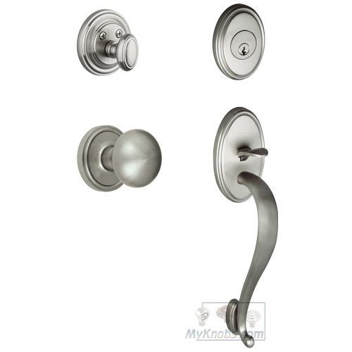 Georgetown Rosette with "S" Grip and Fifth Avenue Knob in Satin Nickel
