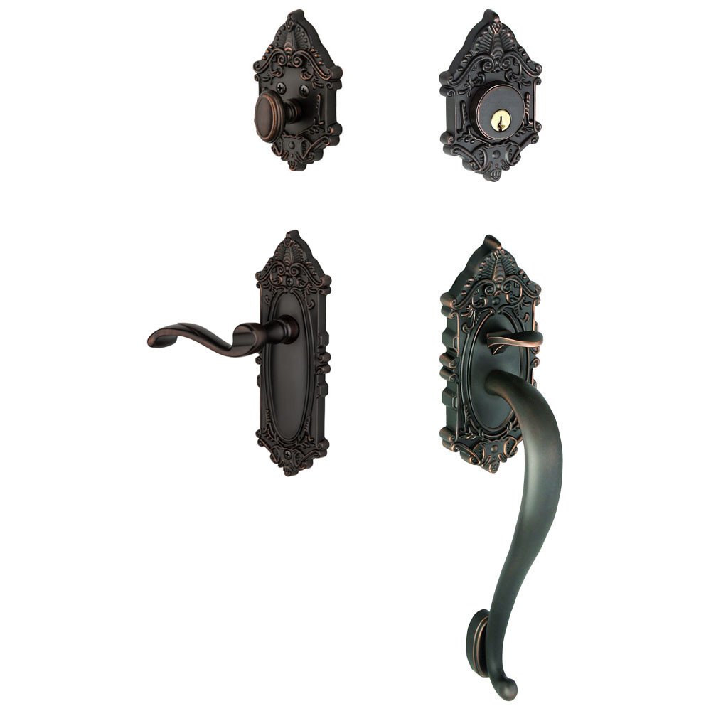 Handleset - Grande Victorian with "S" Grip and Right Handed Portofino Door Lever in Timeless Bronze