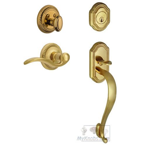 Handleset - Newport with "S" Grip and Bellagio Right Handed Lever in Lifetime Brass