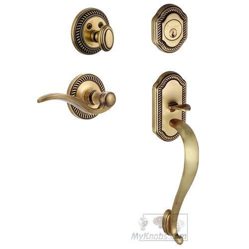 Handleset - Newport with "S" Grip and Bellagio Right Handed Lever in Vintage Brass