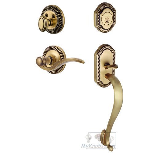 Handleset - Newport with "S" Grip and Bellagio Left Handed Lever in Vintage Brass
