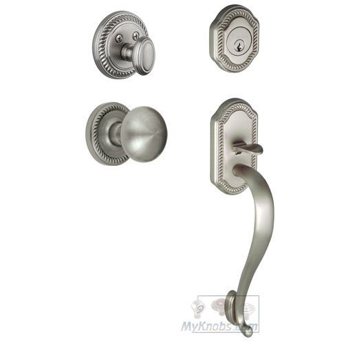Handleset - Newport with "S" Grip and Fifth Avenue Knob in Satin Nickel