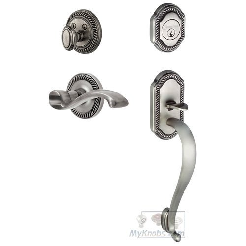 Handleset - Newport with "S" Grip and Portofino Left Handed Lever in Antique Pewter