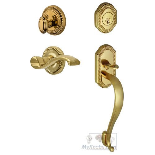 Handleset - Newport with "S" Grip and Portofino Left Handed Lever in Lifetime Brass
