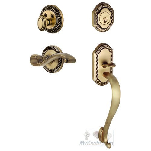 Handleset - Newport with "S" Grip and Portofino Left Handed Lever in Vintage Brass