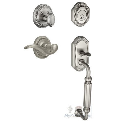 Handleset - Newport with "F" Grip and Bellagio Right Handed Lever in Satin Nickel