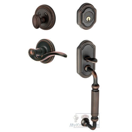 Handleset - Newport with "F" Grip and Bellagio Left Handed Lever in Timeless Bronze