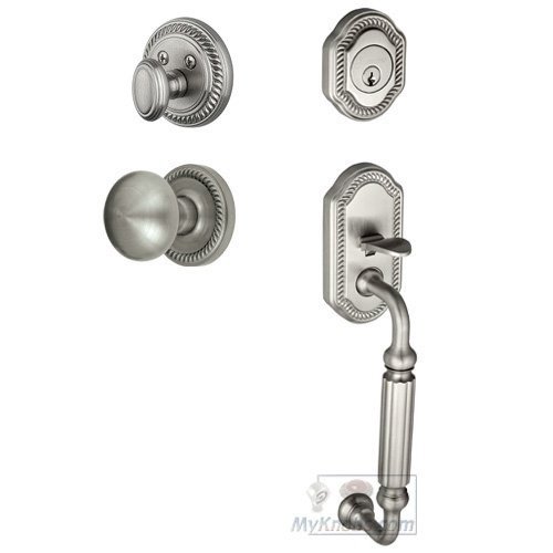 Handleset - Newport with "F" Grip and Fifth Avenue Knob in Satin Nickel