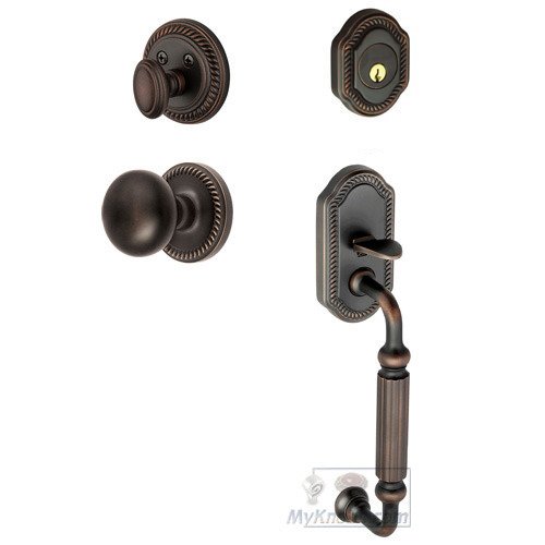 Handleset - Newport with "F" Grip and Fifth Avenue Knob in Timeless Bronze