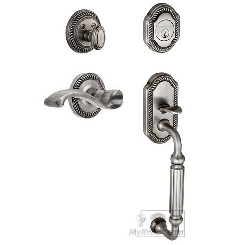 Handleset - Newport with "F" Grip and Portofino Right Handed Lever in Antique Pewter