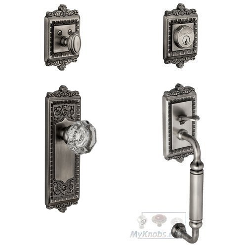 Windsor with "C" Grip and Chambord Crystal Door Knob in Antique Pewter