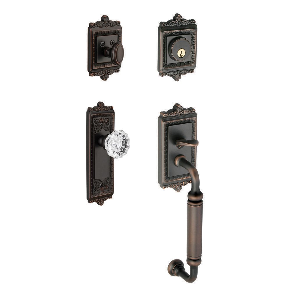 Windsor with "C" Grip and Fontainebleau Crystal Door Knob in Timeless Bronze
