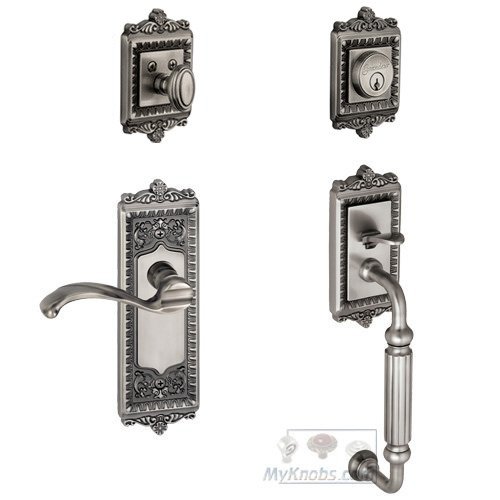 Windsor with "F" Grip and Portofino Right Handed Lever in Antique Pewter