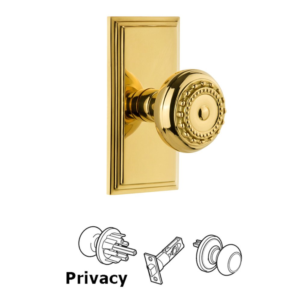 Grandeur Carre Plate Privacy with Parthenon Knob in Lifetime Brass