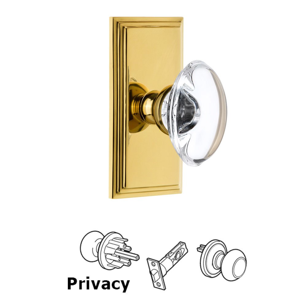 Grandeur Carre Plate Privacy with Provence Crystal Knob in Lifetime Brass