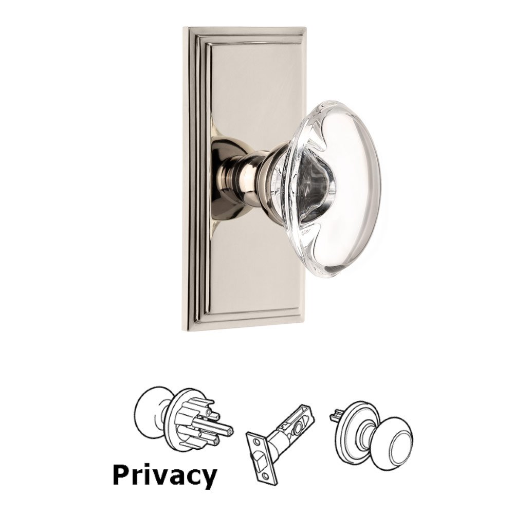Grandeur Carre Plate Privacy with Provence Crystal Knob in Polished Nickel