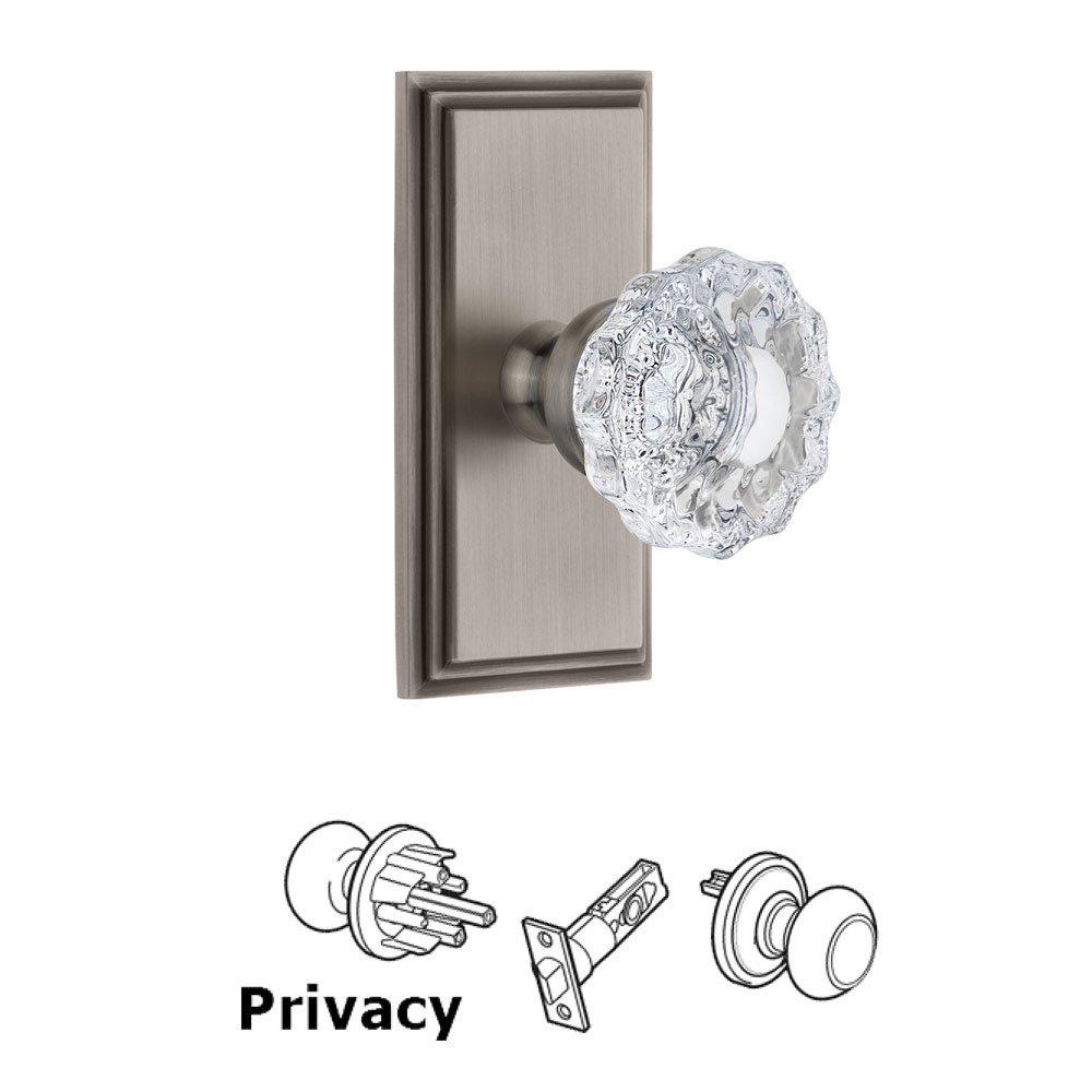 Grandeur Carre Plate Privacy with Versailles Crystal Knob in Antique Pewter