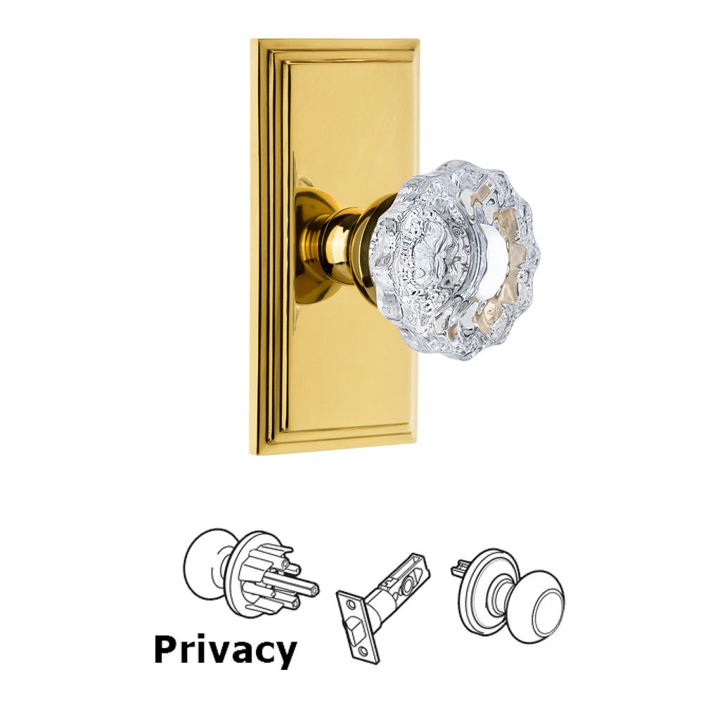 Grandeur Carre Plate Privacy with Versailles Crystal Knob in Lifetime Brass