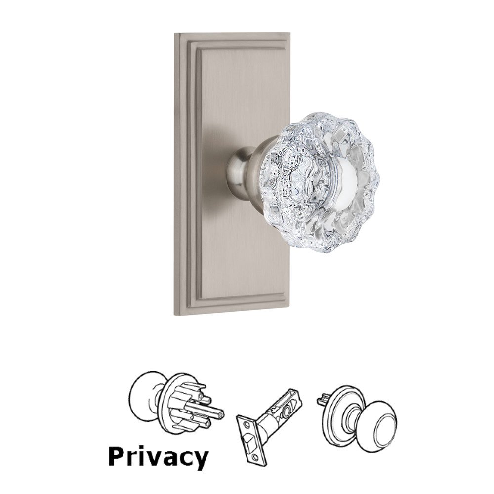 Grandeur Carre Plate Privacy with Versailles Crystal Knob in Satin Nickel