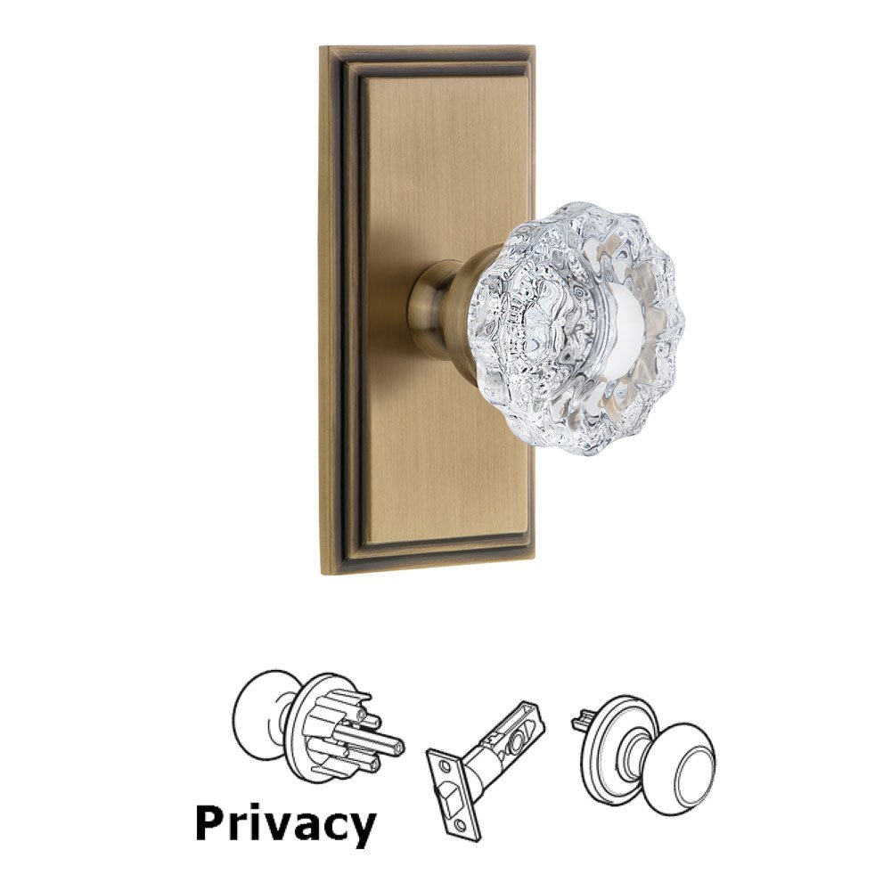 Grandeur Carre Plate Privacy with Versailles Crystal Knob in Vintage Brass